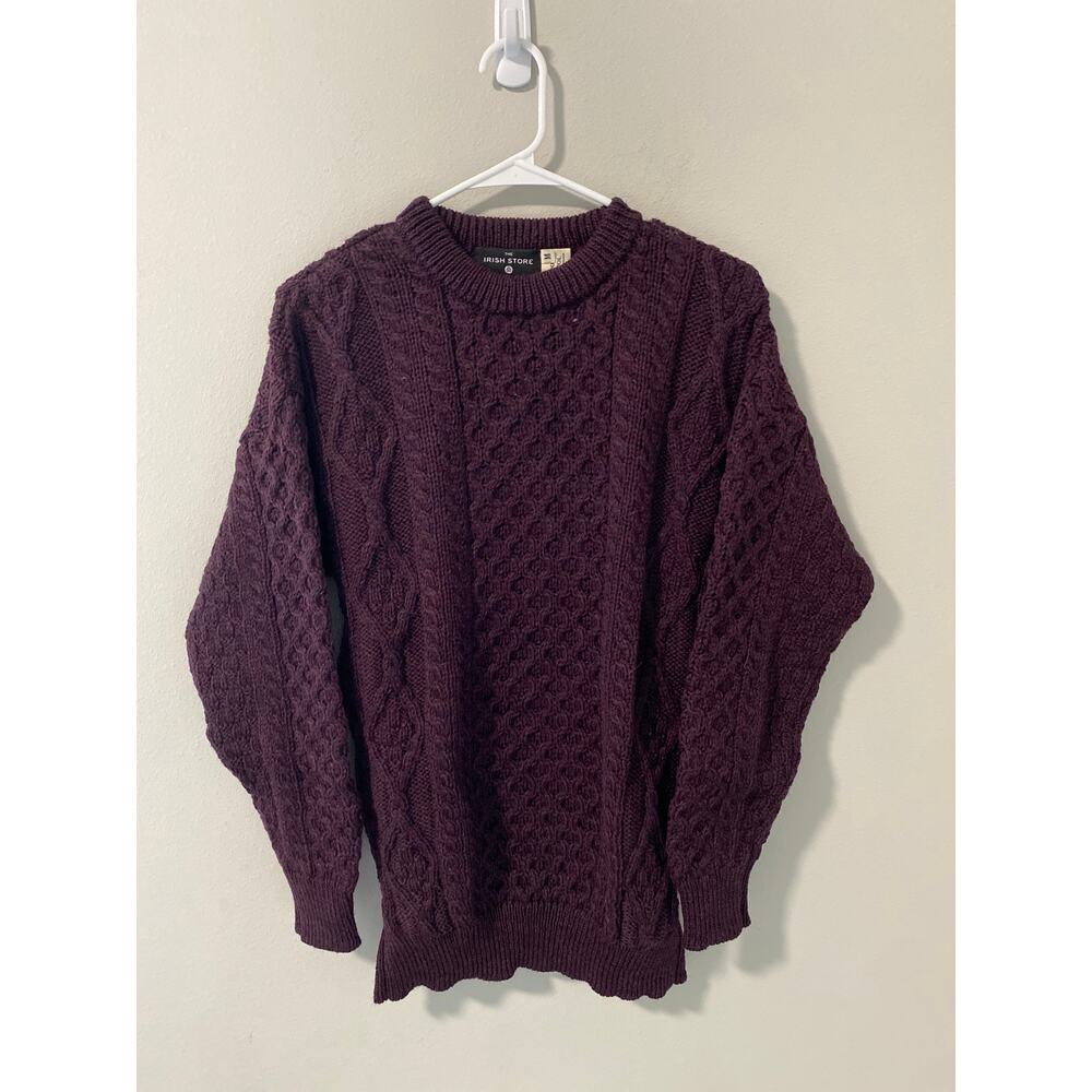 Made in Ireland The Irish Store 100% Wool Crew Neck Sweater, Maroon Size Medium